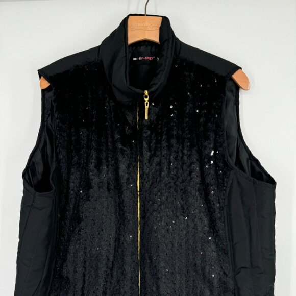 Activology Women's faux fur Sequin Puffer Vest Full Zip Black Size 1X plus - Picture 6 of 11